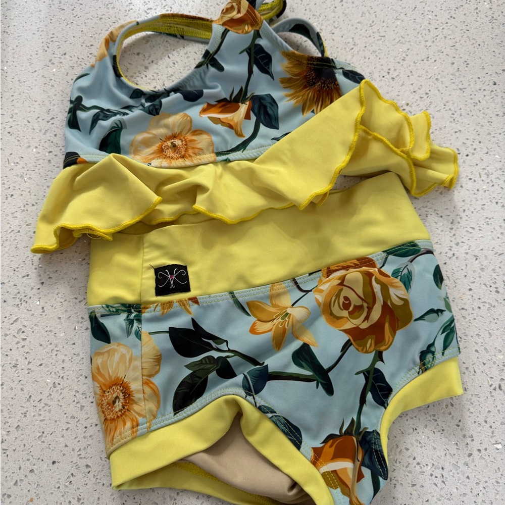 Kandi Koutre Floral dancewear set with Yellow Ruffle